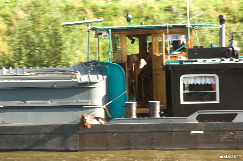 Vrachtschip op de Leie