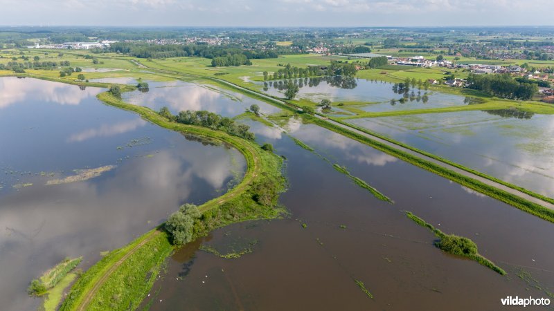 Wachtbekken rond het Schulensmeer is deels gevuld door overvloedige neerslag