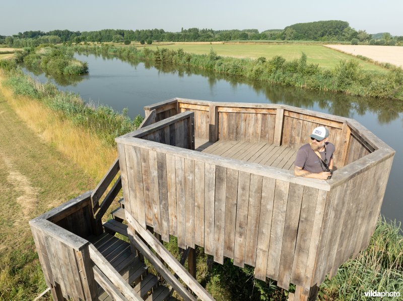 Uitkijktoren aan de oude Schelde in de Kalkense Meersen