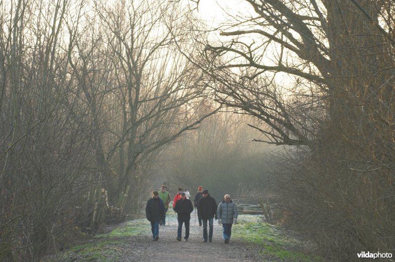 Wandelaars op de oude spoorwegberm